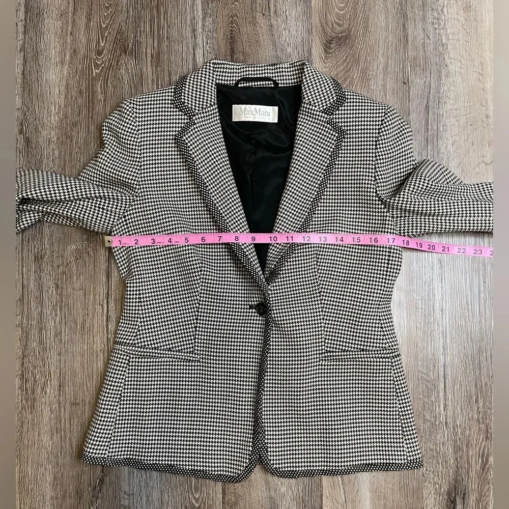 Max Mara Made in Italy Virgin Wool Houndstooth Blazer Size 10 Polka Dot Detail
